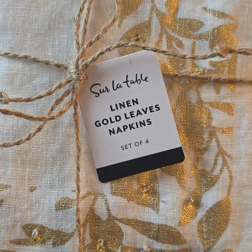 ❤️BUY 2 GET 1 FREE Sur La Table Gold Leaves Linen Napkins, Set of 4
